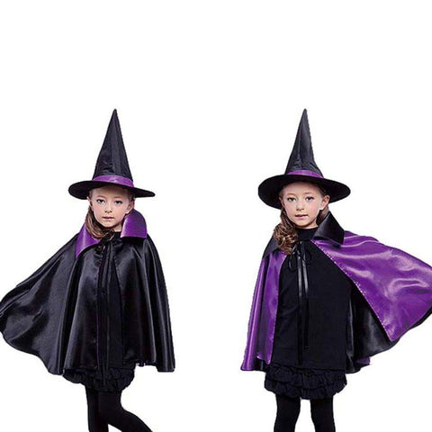 Evursua Witch Halloween Costumes for Girls Pretend Play Cape and Hat Double Side