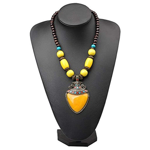 Big Charms Drop Tassel Fringe Wood Beaded Enamel Collar Statement Necklace Pendant