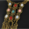 SUNSCSC Vintage Retro Rhinestone Turquoise Long Boho Bohemian Statement Necklace for Women