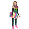 Funky Punky Bones Colorful Skeleton Deluxe Girls Costume Set with Hair Extensions for Halloween Costume Dress Up Parties.