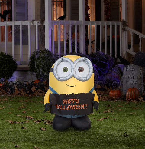 Gemmy Airblown Inflatable Bob The Minion Holding Happy Halloween Sign - Indoor Outdoor Holiday Decoration