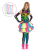 Funky Punky Bones Colorful Skeleton Deluxe Girls Costume Set with Hair Extensions for Halloween Costume Dress Up Parties.