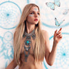 KissYan Vintage Boho Statement Necklace Crossover Harness Bikini Waist Belly Body Chains Necklace Silver Long Turquoise Necklace for Women