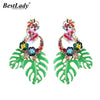 Best lady Fashion Bohemian Wedding Leaf and Flower Drop Earrings Jewelry Earrings for Women Luxury Colorful Big Pendant Earring