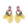 Best lady Fashion Bohemian Wedding Leaf and Flower Drop Earrings Jewelry Earrings for Women Luxury Colorful Big Pendant Earring