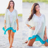 Sexy See Through Lace Patchwork Half Sleeve Beach Cover Up Dress