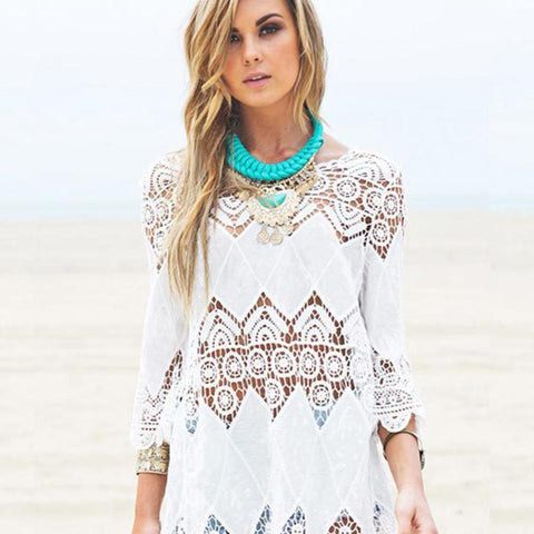 Sheer Lace Tie Front Kimono Cover Up - White